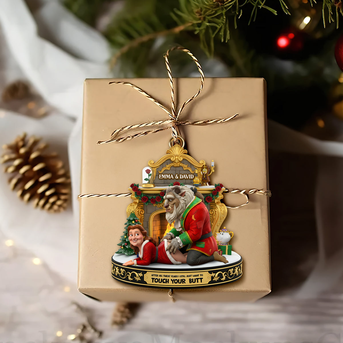 Playful Touchy Couple Ornament - Personalized Christmas Gift For Couples 04OHLU230925-Homacus