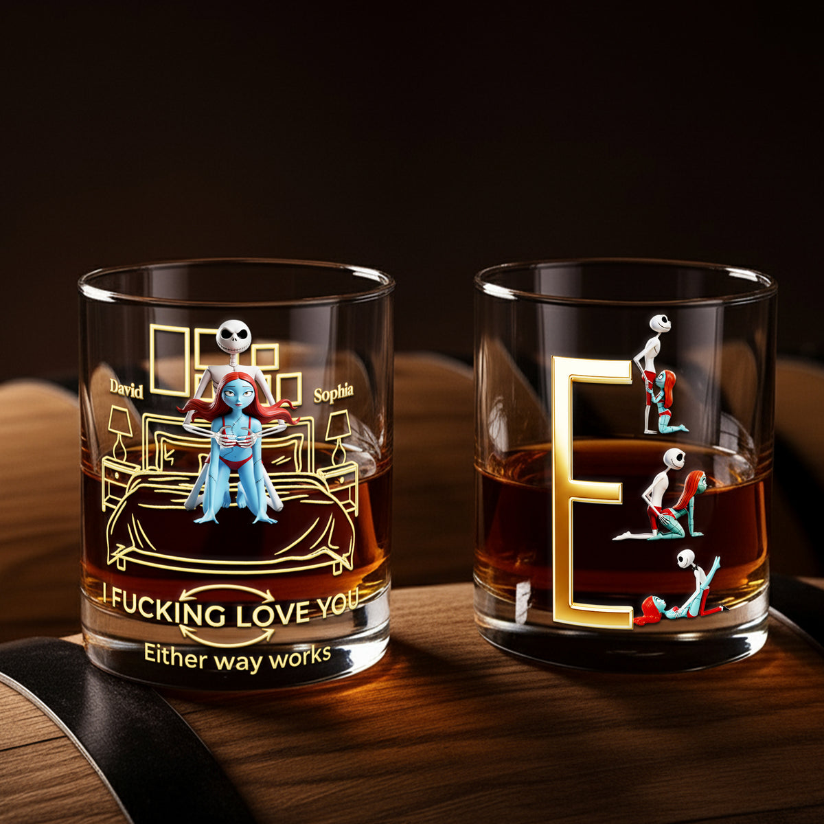 Playful Skeleton Couple Round Glass - Personalized Gifts For Couples 06OHLU241125-Homacus