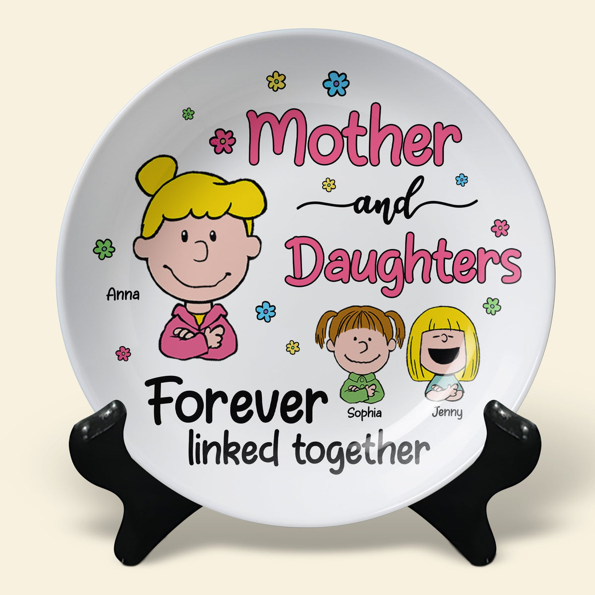 Personalized Gifts For Mom Ceramic Round Plate 03totn080325hh Mother And Daughters Forever Linked Together-Homacus
