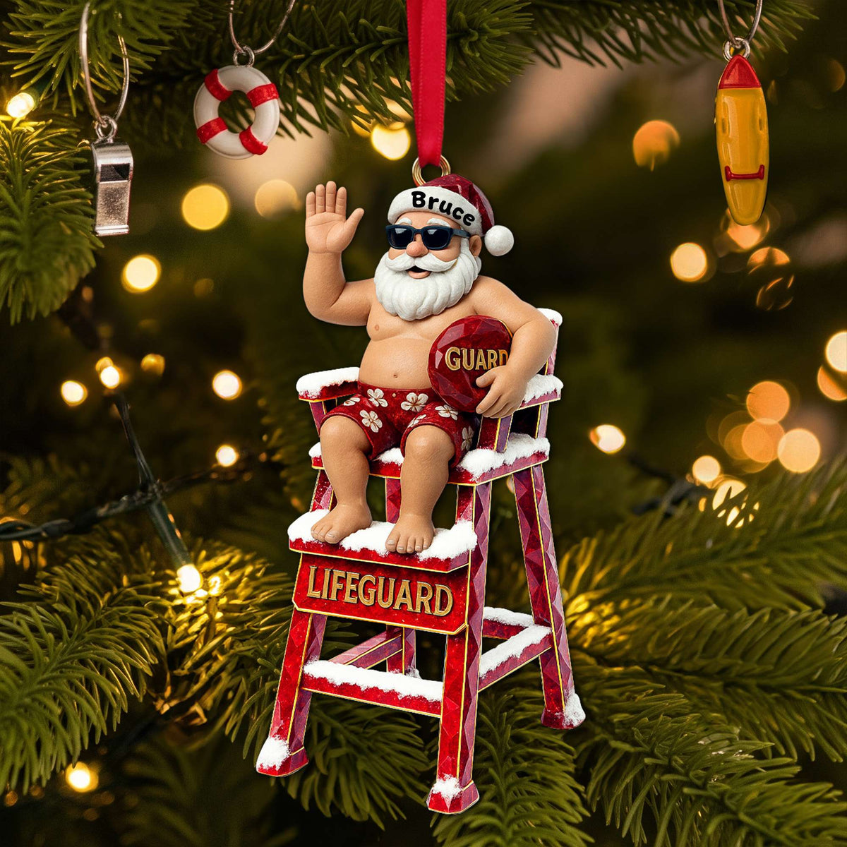 Caricature Beach Santa Lifeguard Ornament - Personalized Christmas Gifts For Beach Lifeguard 04OHLU210825-Homacus