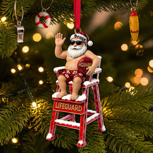 Caricature Beach Santa Lifeguard Ornament - Personalized Christmas Gifts For Beach Lifeguard 04OHLU210825-Homacus