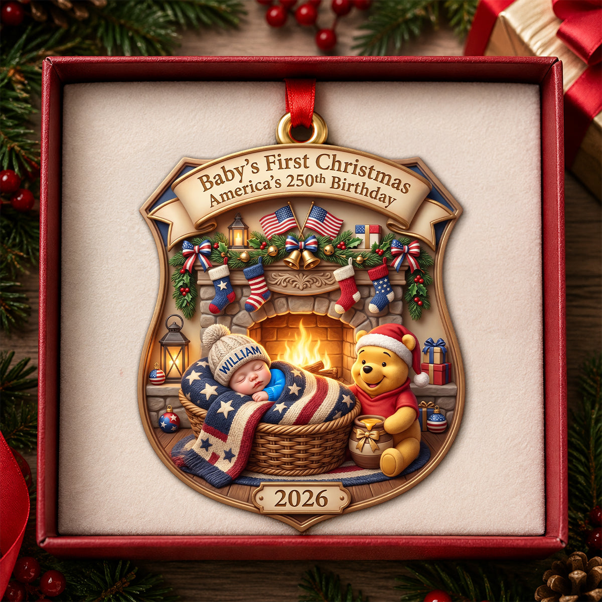 Lovely Baby Warming By The Fire Pit - America 250 Acrylic Ornament - Personalized Christmas Gift 01tydh240826