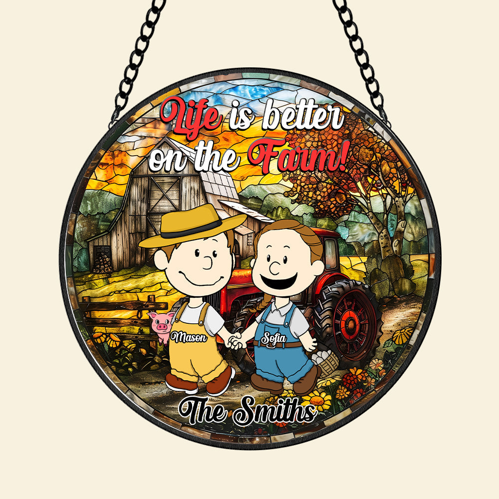 Personalized Gifts For Farmer Couple Stained Glass Window Hanging Ornament 02KAMH140125HG-Homacus