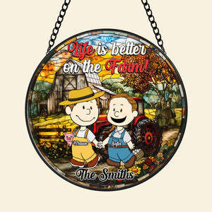 Personalized Gifts For Farmer Couple Stained Glass Window Hanging Ornament 02KAMH140125HG-Homacus