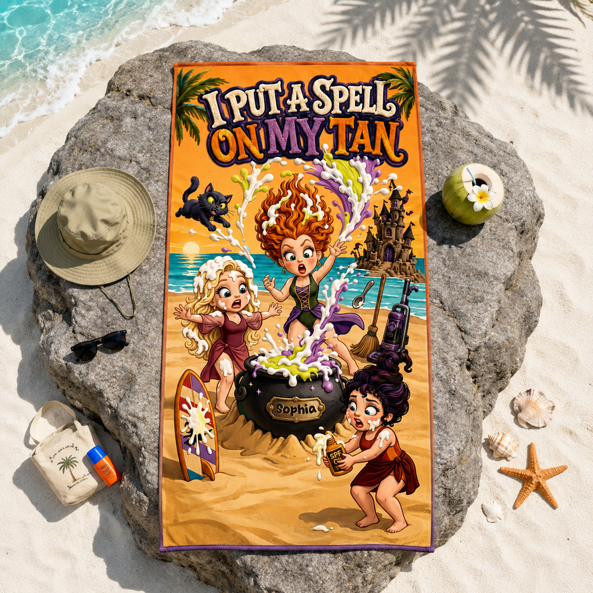 I Put A Spell On My Tan Beach Towel - Personalized Gifts 05halu200726-Homacus