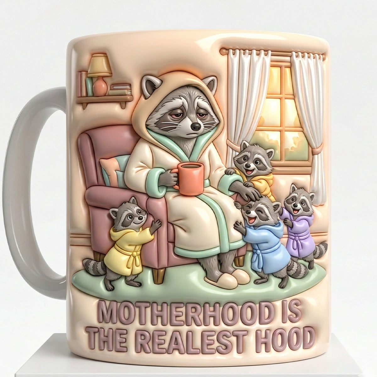 Raccoon Mom and Kids Coffee Mug - Personalized Gifts For Mother's Day 02natn040326