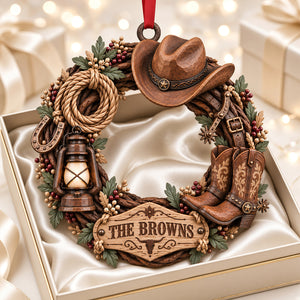 Cowboy Wooden Wreath Acrylic Ornament - Personalized Christmas Gifts 05ttdt091026-Homacus