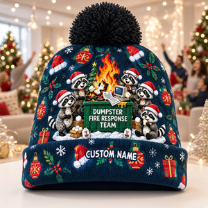 Raccoon Dumpster Fire Response Team Bobble Beanie Hat - Personalized Gifts For Coworkers 01QHDT241026-Homacus