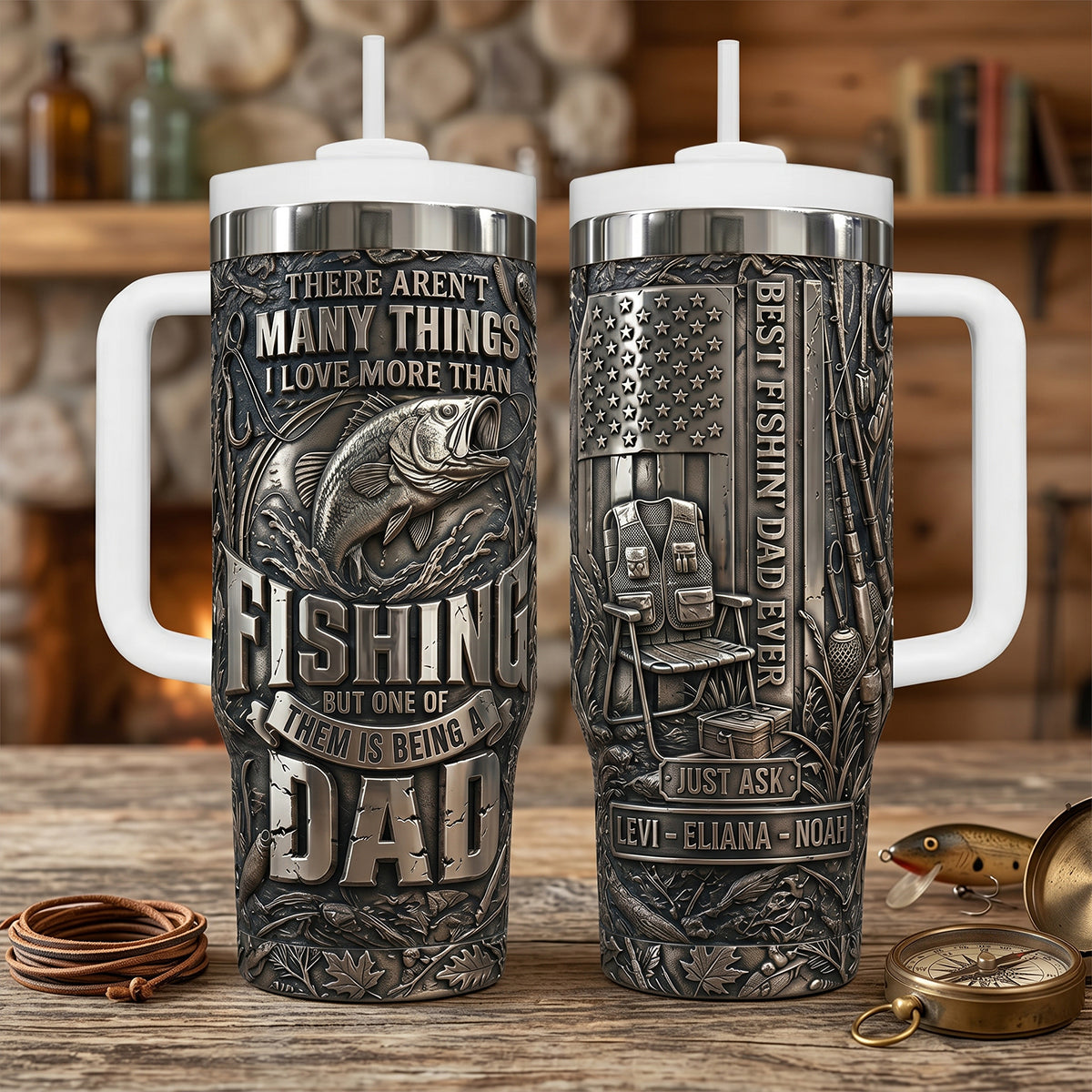 Bold Fishing Dad 40oz Tumbler With Handle, Personalized Gifts For Fishing Dad 05qhtn280426-Homacus