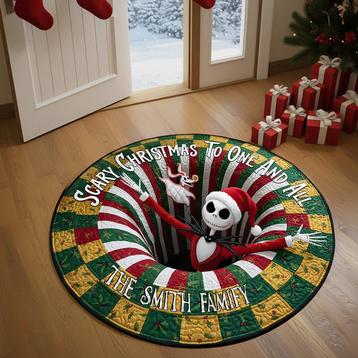 Haunted Holiday Family Round Mat - Personalized Christmas Gifts For Family 02HULU250925-Homacus