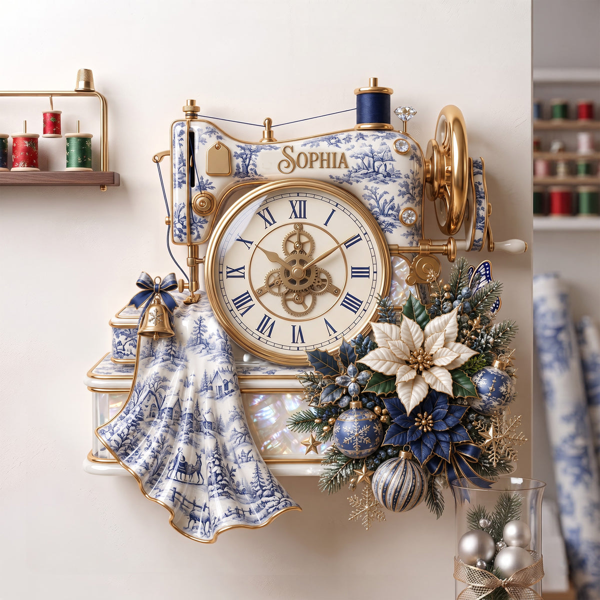Floral Sewing Toile De Jouy Wall Clock Personalized Gifts 01PALU070826
