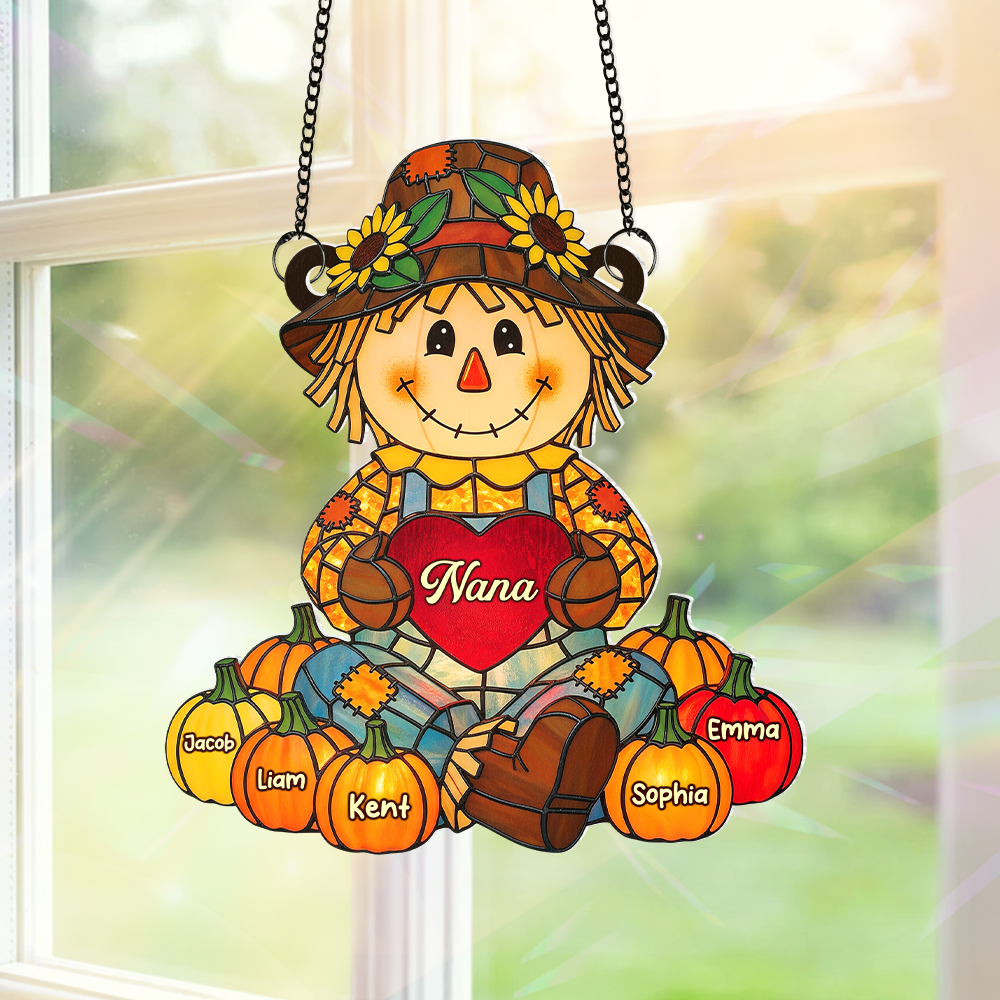 Autumn Scarecrow Grandma Suncatcher - Personalized Gifts For Grandma 06NAPU150725-Homacus