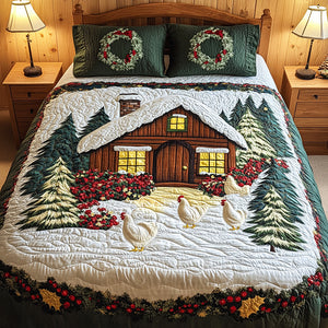 Farmhouse In Snow Quilt Bed Set - Gifts For Chicken Lovers 03tgqn080825-Homacus