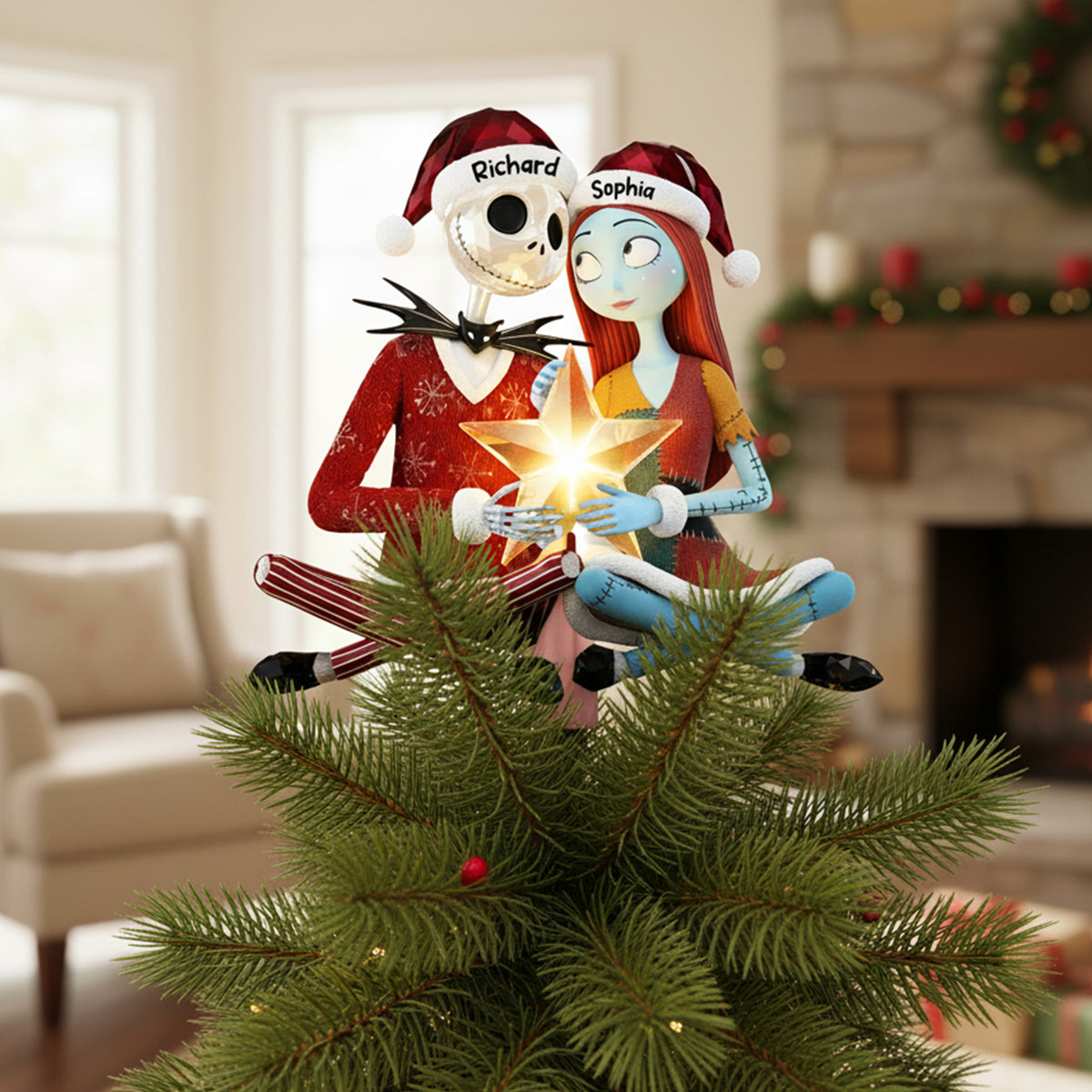 Spooky Couple Christmas Tree Topper - Personalized Gifts For Couple 02toqn201125-Homacus