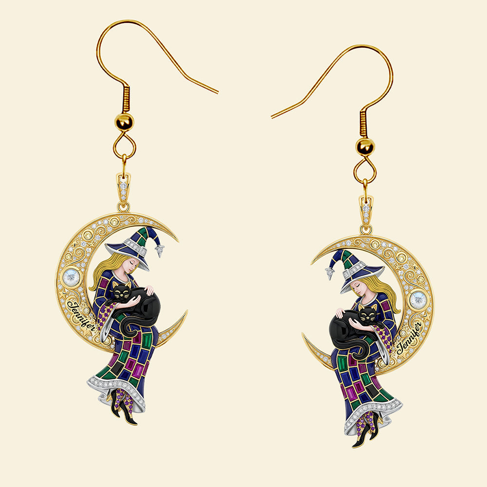 Black Cat & Witch Acrylic Earrings – Personalized Gifts For Witch Lovers 03naqn110725-Homacus