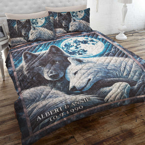 Personalized Gifts For Couple Quilt Bed Set, Romantic Wolf Couple 04QHLU251224-Homacus