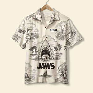 Shark Toile De Jouy Style Hawaiian Shirt - Personalized Gifts For Movie Lovers 02namg150725-Homacus