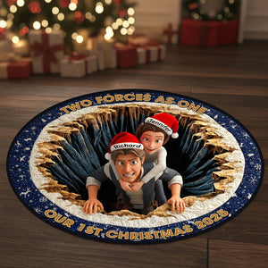 Two Forces, One Christmas Quilted Round Mat Personalized Gifts For Couple 05TGQN081025-Homacus
