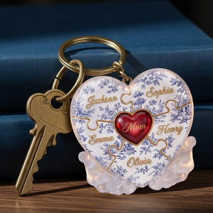 Toile De Jouy Mommy Puzzle Heart Keychain Personalized Gifts For Mom 01PALU240426-Homacus