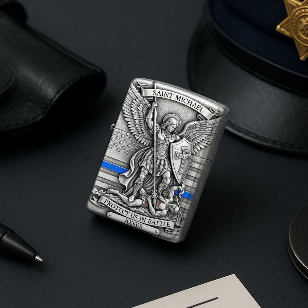 Saint Michael Protect Us - Personalized Lighter For Police Officer, Captain, Sheriff-Homacus
