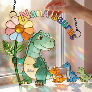 Mama-saurus & Her Tiny Roar Crew Suncatcher - Personalized Gifts For Moms 01NALU100426-Homacus