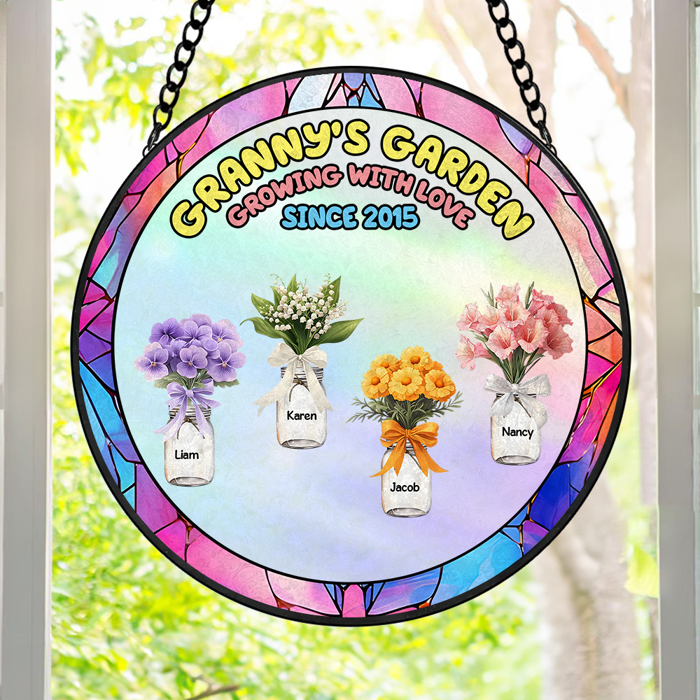 Birth Month Flower Window Hanging Stained Glass Ornament - Personalized Gift For Grandma 01KAPU260325-Homacus