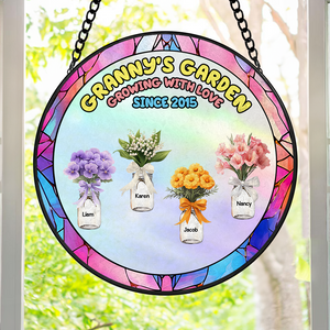 Birth Month Flower Window Hanging Stained Glass Ornament - Personalized Gift For Grandma 01KAPU260325-Homacus