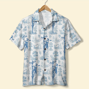 Vintage Toile Blue Pattern Hawaiian Shirt - Personalized Gifts For Lineman 02qhtn120625-Homacus