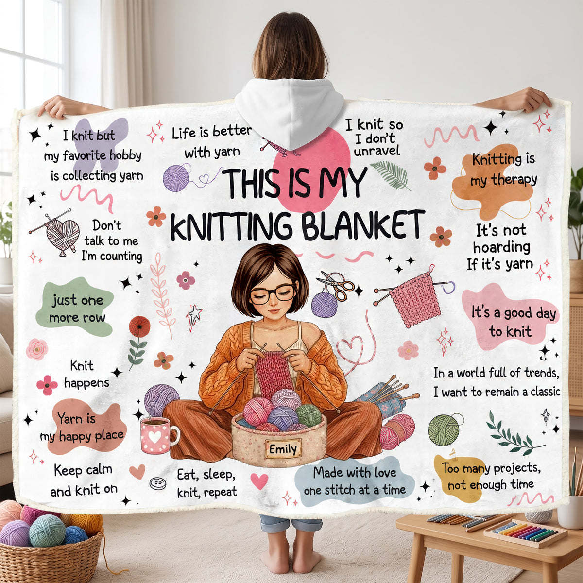 Cozy Knitting Girl Hood Blanket, Personalized Gifts For Knitting Lovers 02qhqn110826