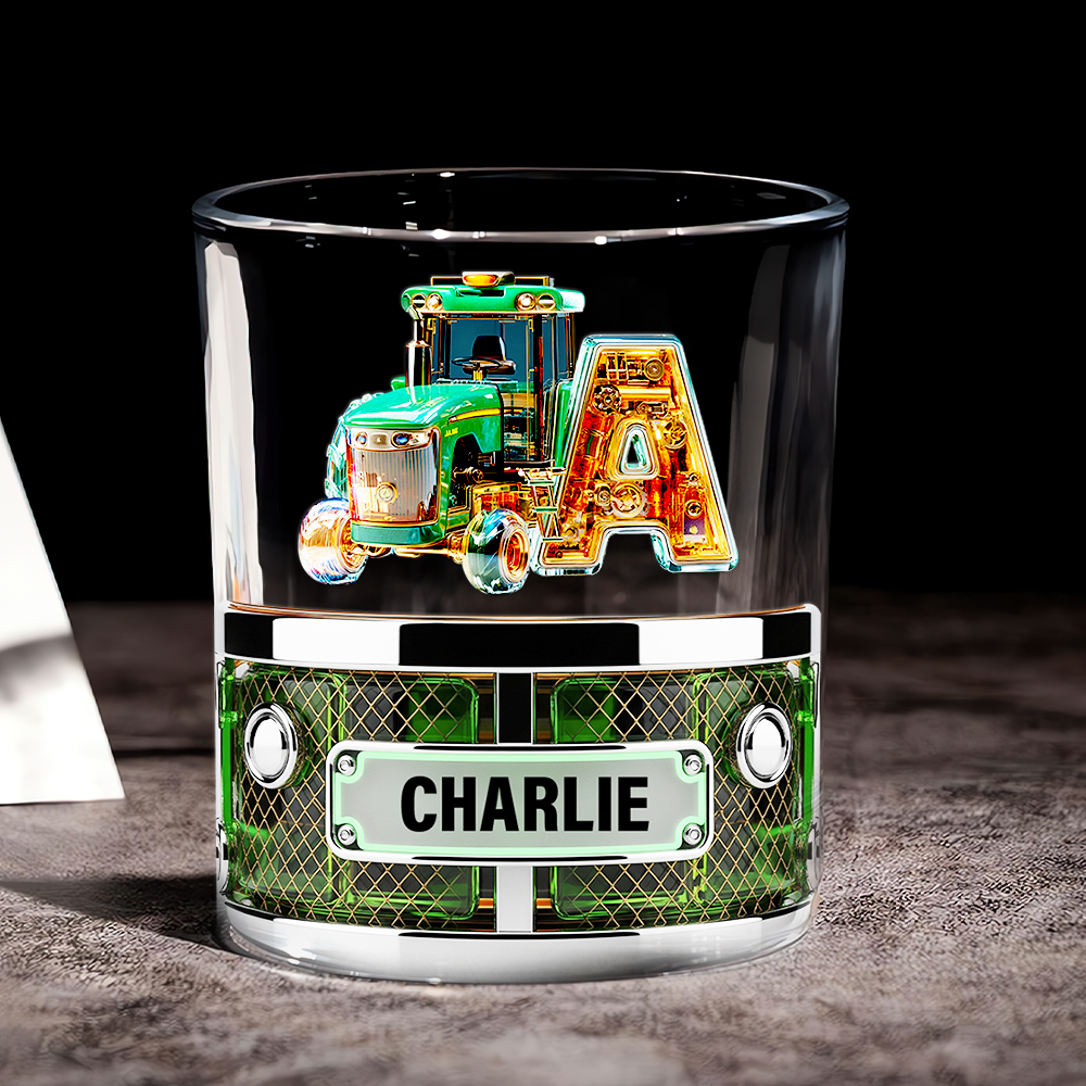 Rustic Tractor Initials Name Drinking Glass - Personalized Gifts For Tractor Lovers 03TGLU250825-Homacus