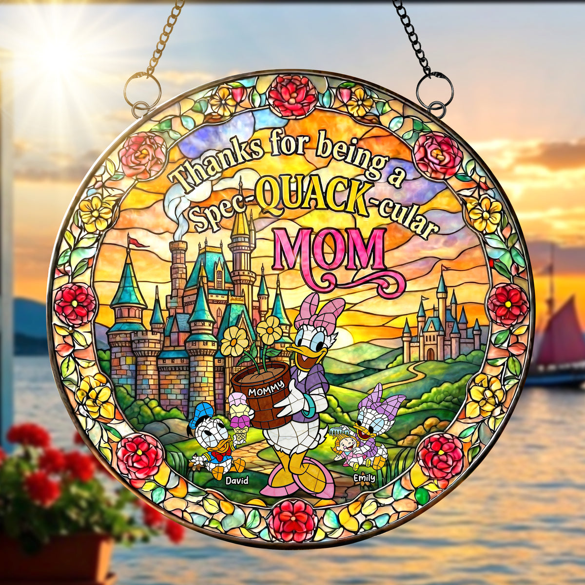 Duck Mom And Kids Suncatcher - Personalized Gifts For Mother's Day Suncatcher Ornament 03TYQN040326-Homacus