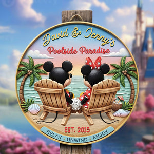Poolside Paradise Couple Wood Sign - Personalized Anniversary Gifts For Couples 04NAQN060625-Homacus