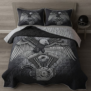 Edgy & Bold Motorcycle Engine Quilt Bed Set, Personalized Gifts For Biker 02qhlu150725-Homacus