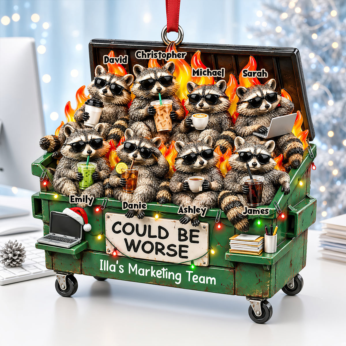 Raccoon Dumpster Fire Nonchalant Ornament - Personalized Gifts For Coworkers 02qhdt201026-Homacus