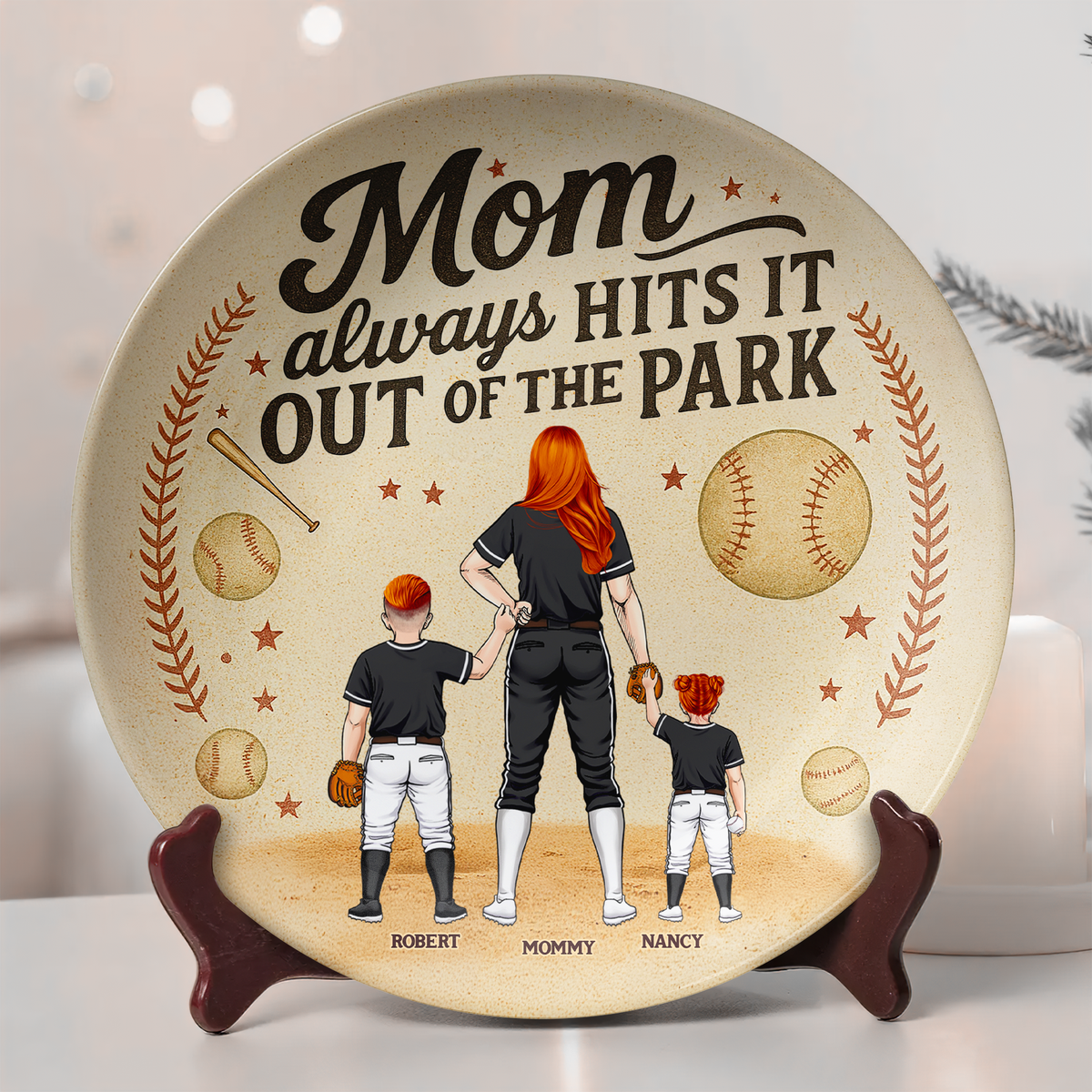 Baseball Mom Ceramic Round Plate - Personalized Gift For Mom 04TGPU140425PA-Homacus