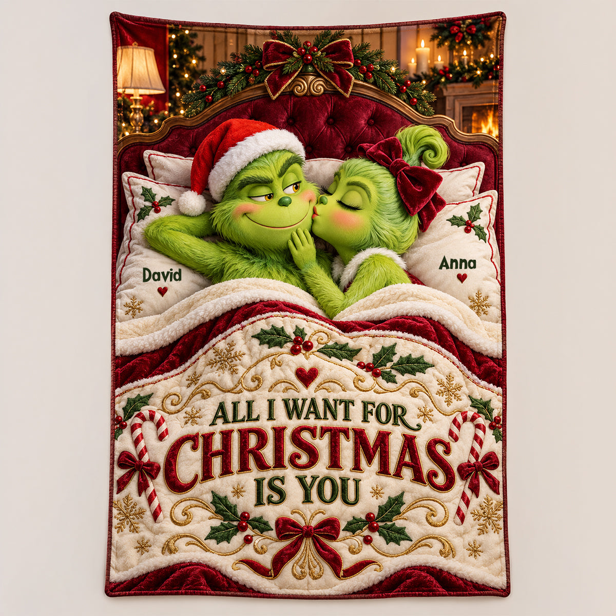 Lovely Peck On The Cheek Of Mischief Couple Blanket - Personalized Christmas Gifts For Couples 07todt191026-Homacus