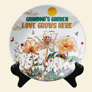 Personalized Gifts For Grandma Round Plate, Grandma's Garden Love Grows Here 01TGMH200325-Homacus