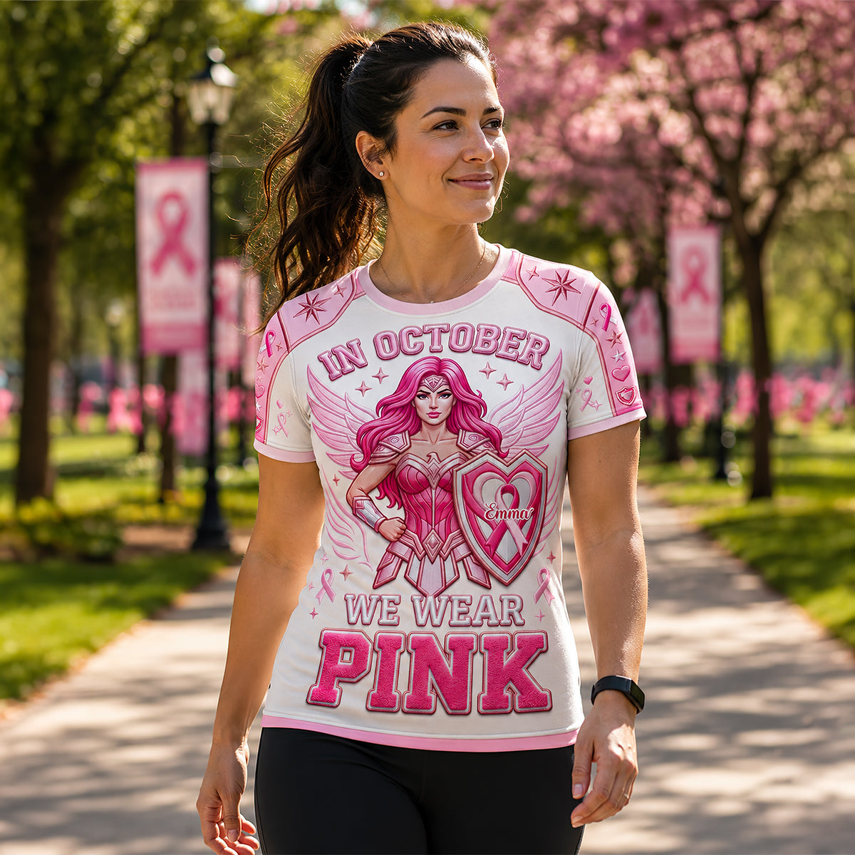 In October We Wear Pink 3D Shirt - Personalized Gifts For Cancer Awareness 03tydt010826-Homacus