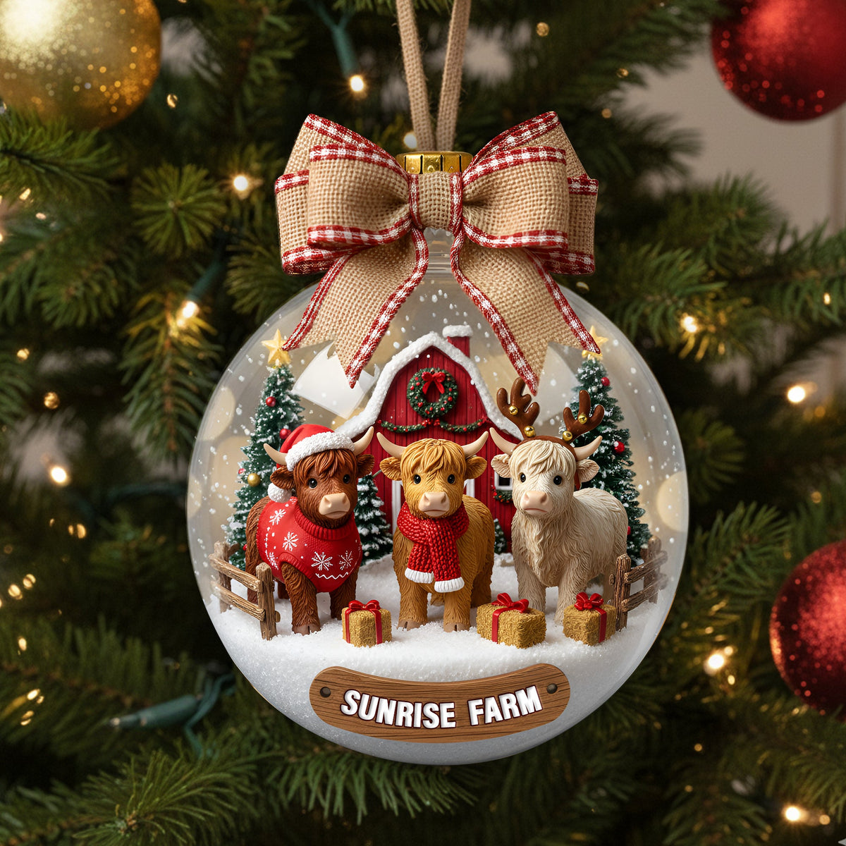 Rustic Highland Cow Farm Ornament - Personalized Gifts For Highland Cow Lovers 05HYLU291025-Homacus