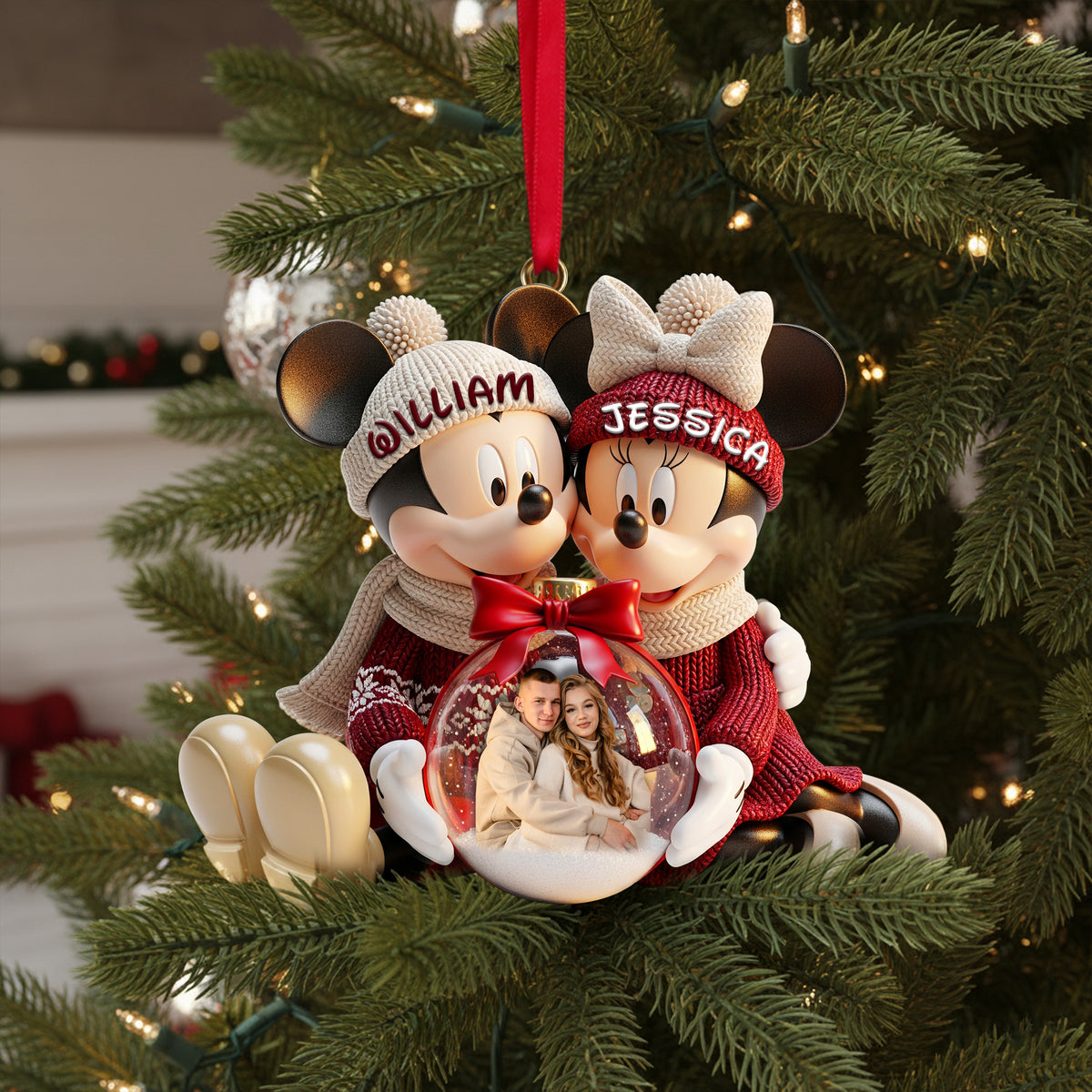 Snowy Embrace Couple Ornament - Personalized Custom Photo Gift For Couples 04PGLU031125-Homacus