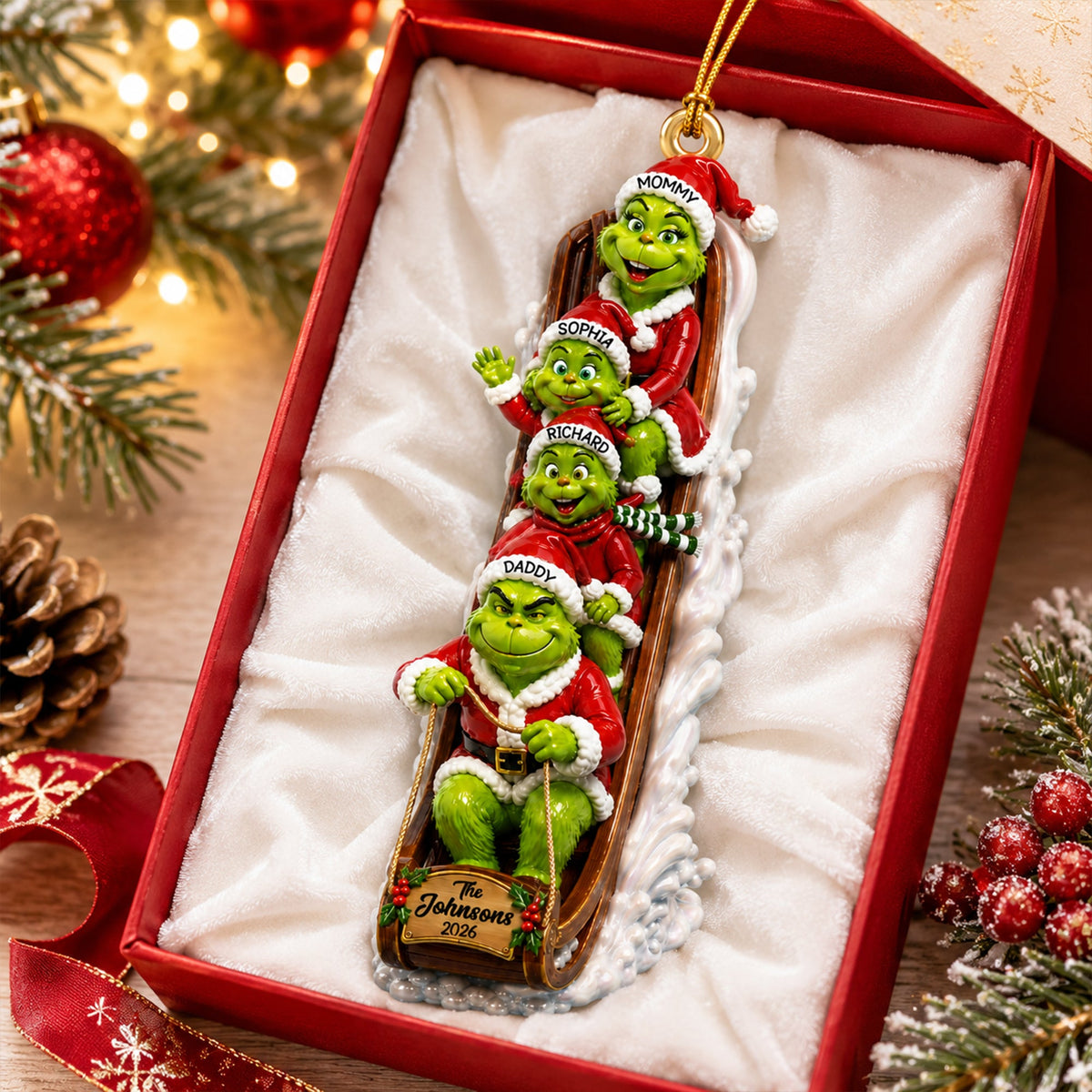 Christmas Monster Family Reindeer Cart Ornament - Personalized Gifts For Family Christmas Ornament 07QNQN290826
