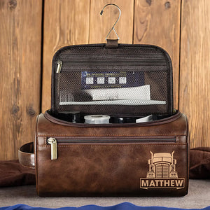 Personalized Gifts For Semi Truck Lovers Leather Toiletry Bag 04huqn060325-Homacus