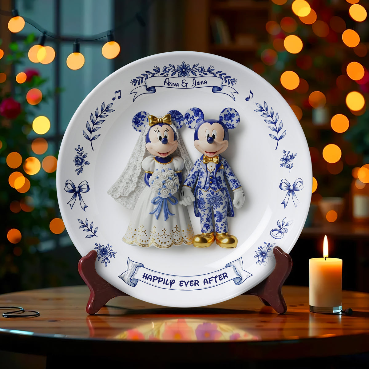 Cute Cartoon Couple Round Plate - Personalized Gift For Couples 01PGLU041025-Homacus