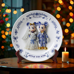 Cute Cartoon Couple Round Plate - Personalized Gift For Couples 01PGLU041025-Homacus
