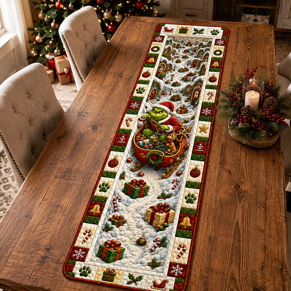 Festive Winter Quilted Table Runner - Personalize Gifts For Christmas 03hadt150826-Homacus