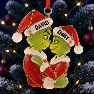Christmas Couple Sea Glass Effect Ornament, Personalized Gifts For Couple 06QHDT131026-Homacus