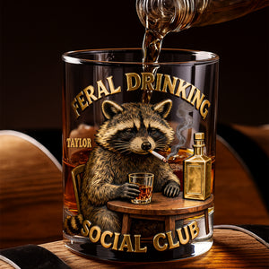 Moody Drinking Raccoon Round Glass - Personalized Gifts For Drinking Lovers 03qhlu181225-Homacus