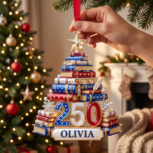Book Stack Christmas Tree Ornament - Personalized 250th Anniversary Gift For Book Lovers 02PGTN220826-Homacus