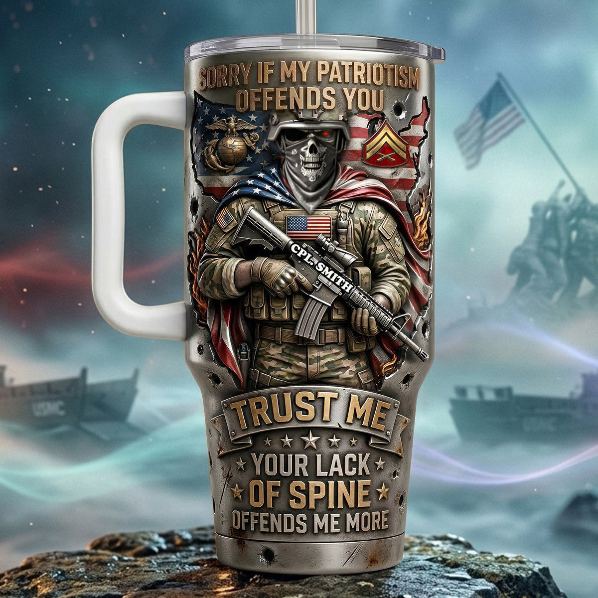 Fierce American Warrior 40oz Tumbler With Handle - Personalized Gifts For Veteran 03qhlu200326-Homacus