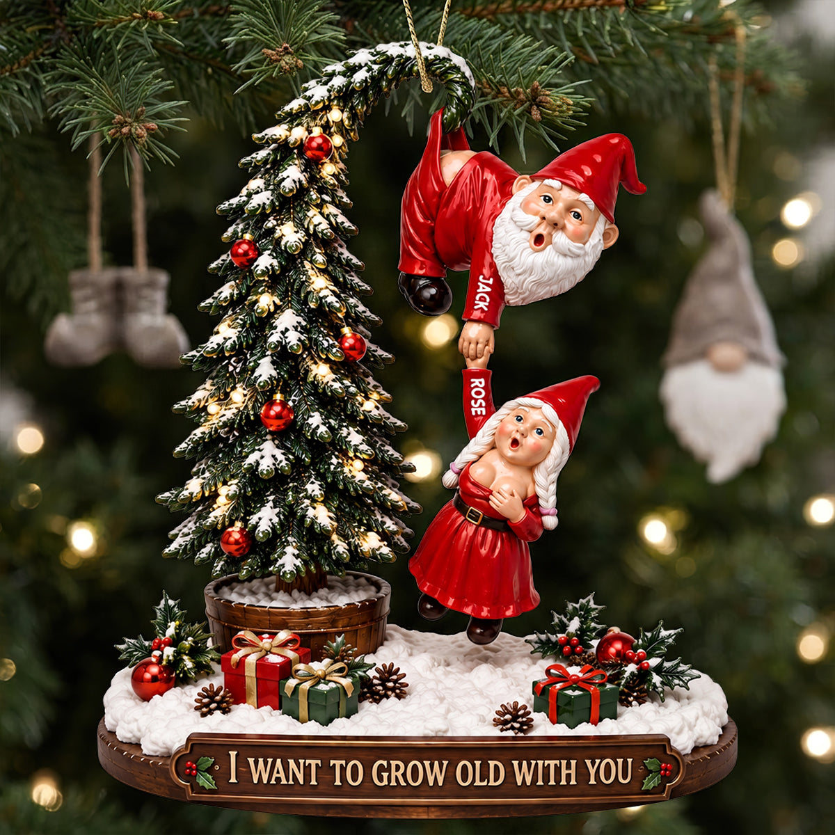 Funny Old Santa Couple Ornament - Personalized Gifts For Couple Christmas Ornament 01OHDT260826